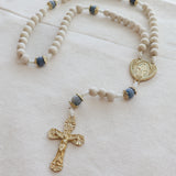 Miraculous Medal White and Blue Bridal Rosary