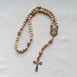 Madonna and Child Cream and Gold Sunflower Rosary
