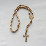 Madonna and Child Cream and Gold Sunflower Rosary