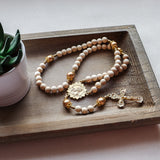 Madonna and Child Cream and Gold Sunflower Rosary