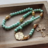 Sunflower Madonna and Child Mint Rosary