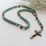 Our Lady of Guadalupe Mint Wood and Peach Rosary