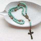 Our Lady of Guadalupe Mint Wood and Peach Rosary