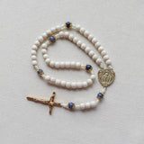 White and Blue Miraculous Medal Rosary with Hammered Crucifix