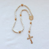 Madonna and Child Sunflower White and Gold Rosary