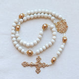 Madonna and Child Sunflower White and Gold Rosary