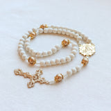 Madonna and Child Sunflower White and Gold Rosary