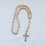 Madonna and Child Cream Wood and Gold Rosary
