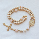 Madonna and Child Cream Wood and Gold Rosary