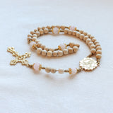 Madonna and Child Cream Wood and Gold Rosary