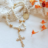 Madonna and Child Sunflower White and Gold Rosary