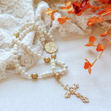 Madonna and Child Sunflower White and Gold Rosary