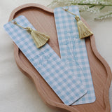 Blue Gingham Double-Sided Tassel Bookmark