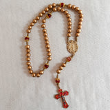 Miraculous Medal Gold Wood and Carnelian Rosary