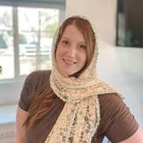 Cream Lace with White and Green Floral Trim Shawl Wrap Veil