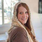 Cream Lace with White and Green Floral Trim Shawl Wrap Veil
