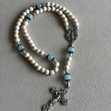 Miraculous Medal White and Aqua Rosary