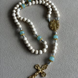 Our Lady of Guadalupe White and Aqua Rosary