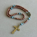 Miraculous Medal Rosewood and Aqua Rosary