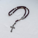 Saint Benedict Burgundy Wood and Bamboo Leaf Agate Rosary