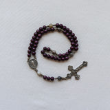 Saint Benedict Burgundy Wood and Bamboo Leaf Agate Rosary
