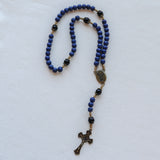 Saint Michael Navy Blue Wood and Onyx Rosary
