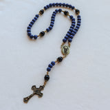 Saint Michael Navy Blue Wood and Onyx Rosary