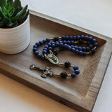 Saint Michael Navy Blue Wood and Onyx Rosary