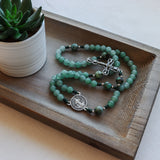 St Benedict Green Aventurine and Turquoise Stone Rosary