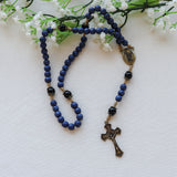 Saint Michael Navy Blue Wood and Onyx Rosary