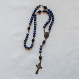 Our Lady of Fatima Blue Lapis and Onyx Stone Rosary