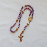 Madonna and Child Purple and Gold Wood Rosary