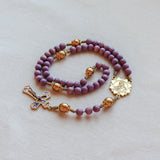 Madonna and Child Purple and Gold Wood Rosary