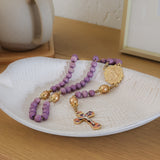 Madonna and Child Purple and Gold Wood Rosary