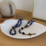 Our Lady of Fatima Blue Lapis and Onyx Stone Rosary
