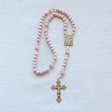 Madonna and Child Rosary Pink Wood and Gold