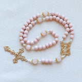 Madonna and Child Rosary Pink Wood and Gold
