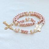 Madonna and Child Rosary Pink Wood and Gold