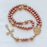 Miraculous Medal Orange Wood and Gold Rosary