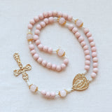 Miraculous Medal Pink and Gold Wood Rosary