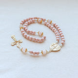 Miraculous Medal Pink and Gold Wood Rosary