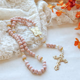 Madonna and Child Rosary Pink Wood and Gold