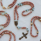 Miraculous Medal Aqua Quartz and Rosewood Rosary