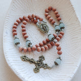 Miraculous Medal Aqua Quartz and Rosewood Rosary