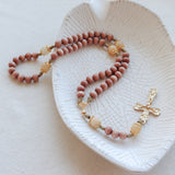 Baptism Communion Cup Rosewood and Yellow Jade Rosary