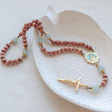 Madonna and Child Aqua Quartz and Orangewood Rosary