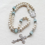 Miraculous Medal White and Aqua Rosary