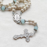 Miraculous Medal White and Aqua Rosary