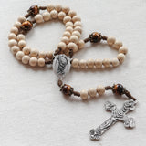 Saint Michael Cream Wood and Tiger Eye Rosary