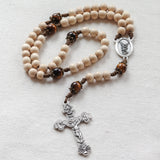 Saint Michael Cream Wood and Tiger Eye Rosary